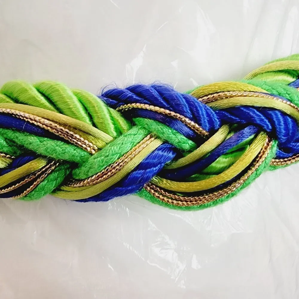 Vintage 80s Style Green Blue Braided Fabric Adjustable Belt 37